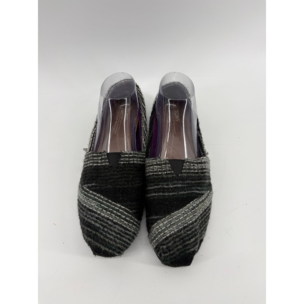 TOMS, Classic Alpargata Slip-On Shoes, Black/Gray Striped, Woman Size 9.5, NWOT